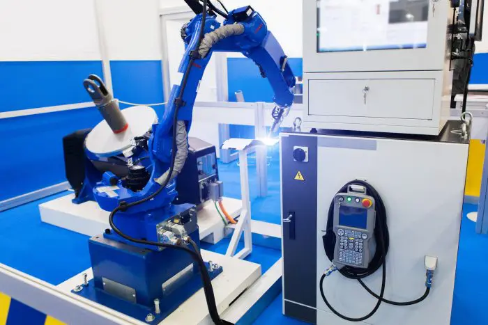 Automatic welding robot in a modern factory in operation.