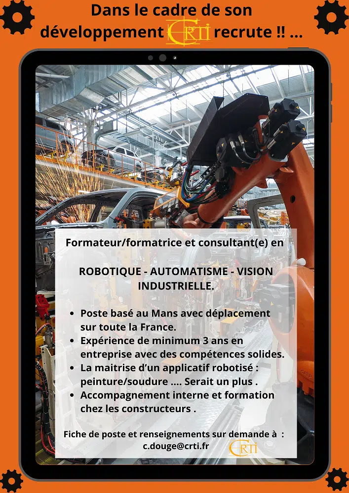 offre d'emploi formateur robotique automatisme et vision industrielle
