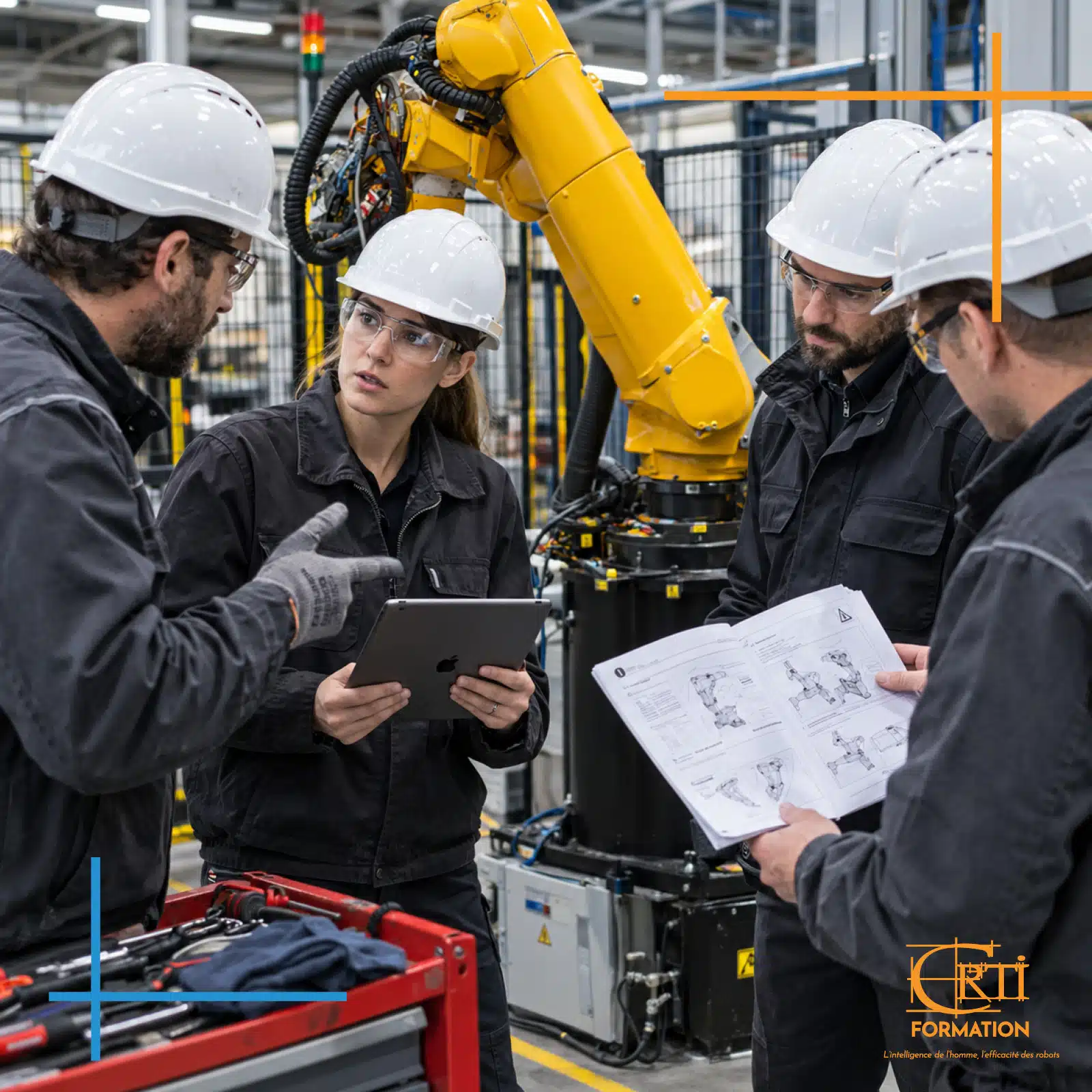 techniciens dans atelier industriel